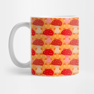 Pixel Mushroom Pattern - Orange Background Mug